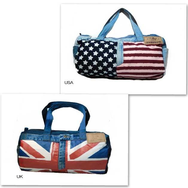 ボストンバック　ターンオーバー USEDデニムジーンズ UK FLAG ユニオンジャック、星条旗 ポケット国旗ロールボストンバック |  | 02