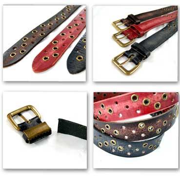 ベルト 革ベルトクラッシュ ブラスとランダムに打たれたアイレットでちょっとパンキッシュに仕上げたベルトです スタッズベルト |  | 01