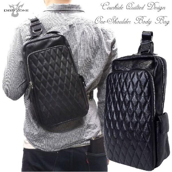 ワンショルダー/斜めがけ/バッグ/鞄/カバン/革/本革/Deep/Zone/斜め掛けメンズダイヤキルティング革ボディバッグ楽ギフ_包装 |  | 02