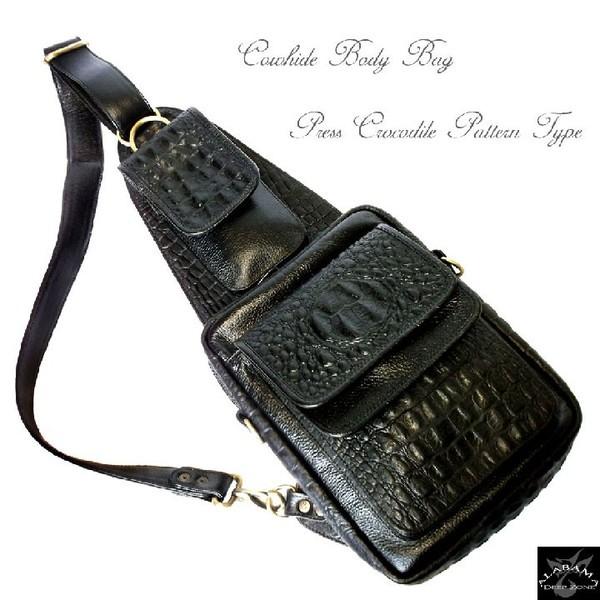 ワンショルダー/Deep Zone 斜め掛けメンズ クロコダイル型押しレザーフラップボディバッグ 革 | 