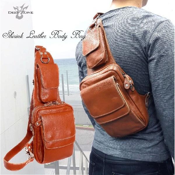 ワンショルダー 革 ワンショルダーディープゾーン 斜め掛けメンズシュリンクレザーフラップボディバッグ | 
