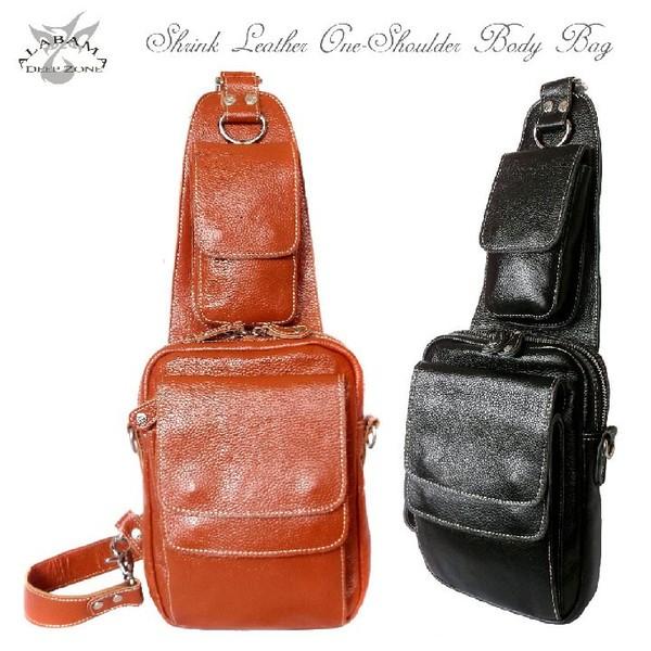 ワンショルダー 革 ワンショルダーディープゾーン 斜め掛けメンズシュリンクレザーフラップボディバッグ |  | 03