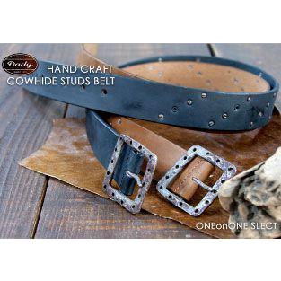 ベルト 革 ダディー  メンズ カジュアル彫金のようなバックルとムラのある仕上げのCOWHIDEレザーを使用したハンドクラフトスタッズベルト日本製 スタッズベ |  | 01