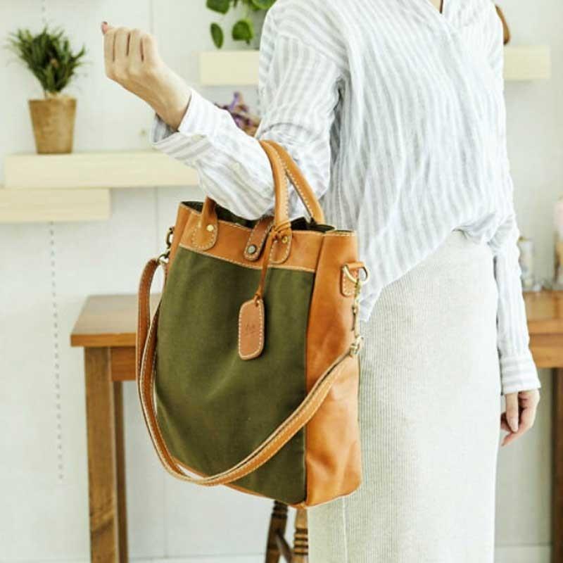 【fes】フェス　キャンバス素材×カウレザーショルダー縦型/トートバッグ |  | 09