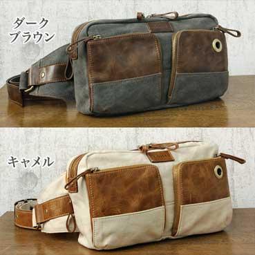 ゴイス 牛革×コットンキャンバス プルアップレザー 厚手のcanvasBODY BAG GS01 |  | 02