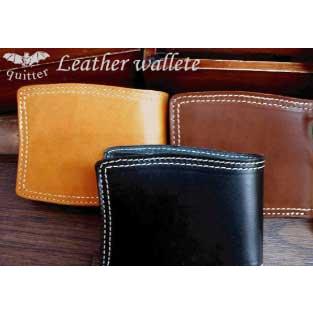 折り財布 二つ折り ショートウオレット 革 3色展開 クイッター オイルヌメ革Wステッチ二つ折り財布日本製 | 