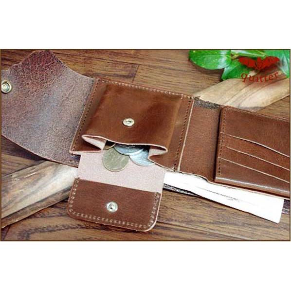 折り財布 二つ折り ショートウオレット革 クイッター オリジナルレザー真鍮メッキホック・カットフラップ二つ折り財布日本製 |  | 02