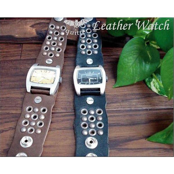 腕時計 通販 レザー腕時計 クイッター クイッタ― 錆メッキスタッズ変形ウォッチ 日本製 | 