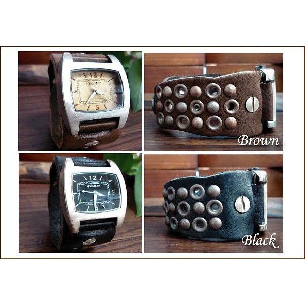 腕時計 通販 レザー腕時計 クイッター クイッタ― 錆メッキスタッズ変形ウォッチ 日本製 |  | 01