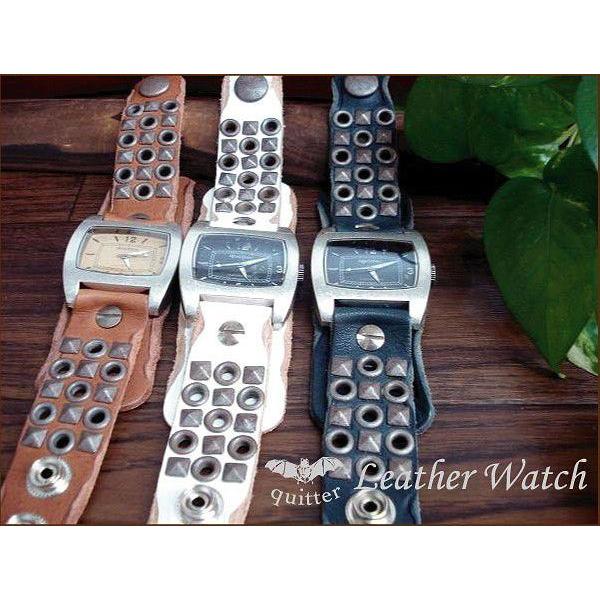 メンズ腕時計 通販 レザー腕時計 クイッター クイッタ― 錆メッキスタッズWベルトウォッチ日本製 スタッズベルト | 