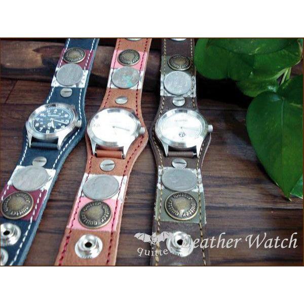レザー腕時計 クイッター 3色展開！ クイッター ヴィンテージコイン付ボーダーパッチレザーブレスウォッチ 日本製 | 