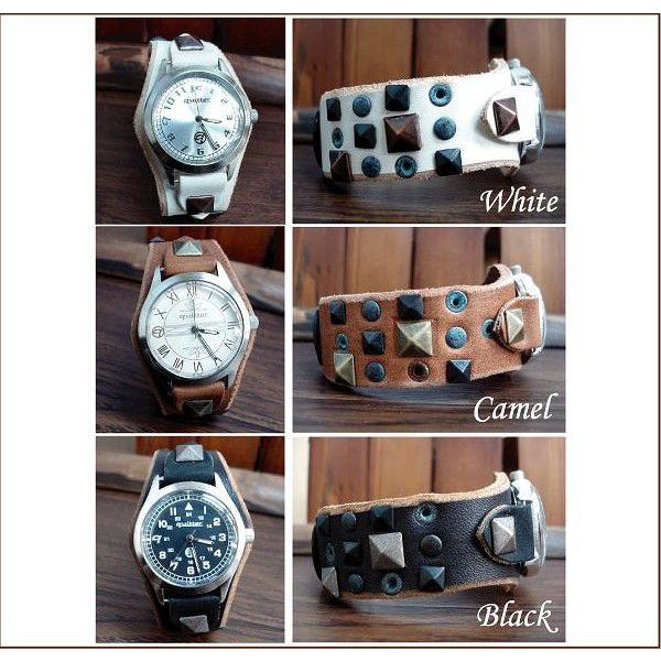 レザー腕時計ブラッククイッターコンチョ クイッター クイッタ― 3カラーMIXピラミッドウォッチ日本製日本製 |  | 01