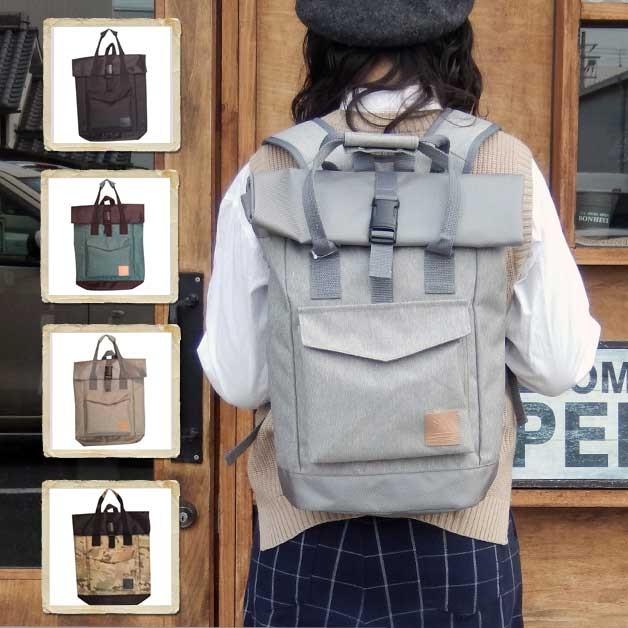 リュックサック デイバッグ バックパック トートバッグ アンドミカ ロールトップスクエアポリキャンバス | 