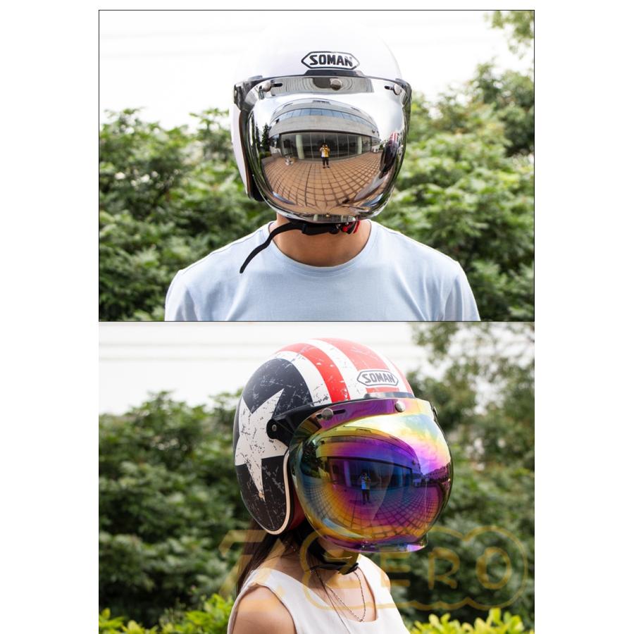 バブルシールド ジェットヘルメット 三つボタンシールド ハーレーシールド シールドベース付き 全11色 バブルシールド｜zero0000｜02