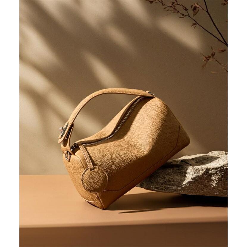 本革 ショルダーバッグ シボ感 ボストンバッグ レディース 小さめ