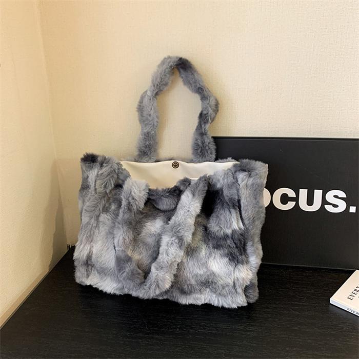 ADMJ カシミヤファー トートバッグ　グレー ファーバッグ トートバッグ レディース ファー 大きめ a4大容量多収納