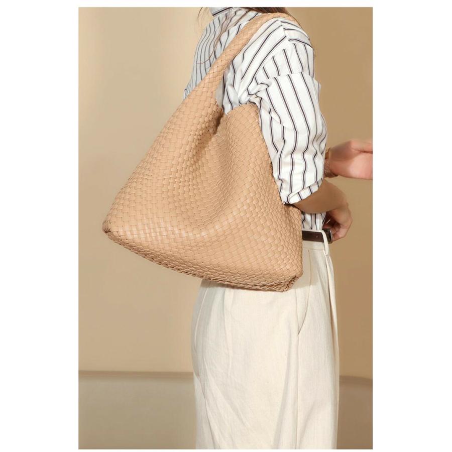 編みバッグ ハンドバッグ レディース トートバッグ 大きめ イントレチャート ワンショルダー肩掛けバッグ通勤バッグ 大容量 バッグインバッグ |  | 02