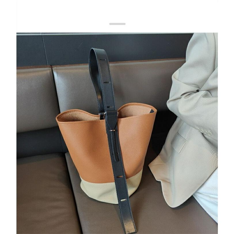 本革 バケツバッグ 配色 レディース 本革トートバッグ ハンドバッグ