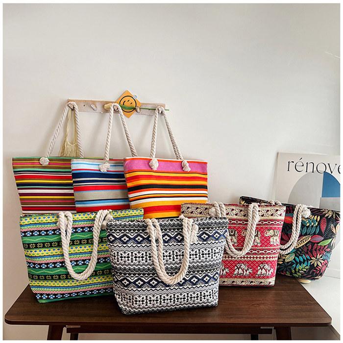 キャンバストートバッグ 夏 花柄 ボーダー レディース 大容量 肩掛けバッグ量軽軽い エスニック風 大人可愛い |  | 01