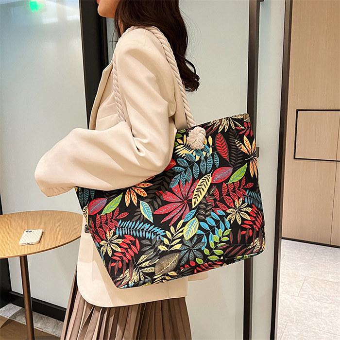 キャンバストートバッグ 夏 花柄 ボーダー レディース 大容量 肩掛けバッグ量軽軽い エスニック風 大人可愛い |  | 02