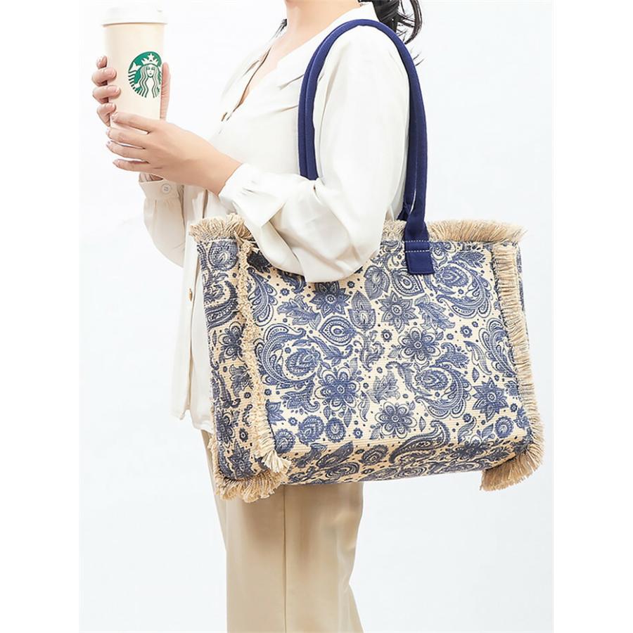 トートバッグ キャンバスバッグ タッセル レディース 肩掛けバッグ a4 花柄総柄ビッグバッグ エスニック風 ハンドバッグ |  | 05