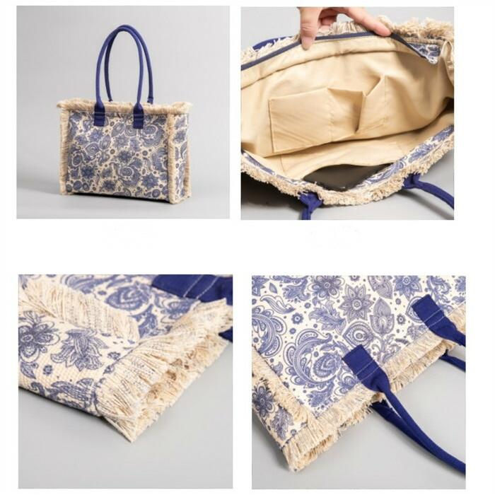 トートバッグ キャンバスバッグ タッセル レディース 肩掛けバッグ a4 花柄総柄ビッグバッグ エスニック風 ハンドバッグ |  | 06