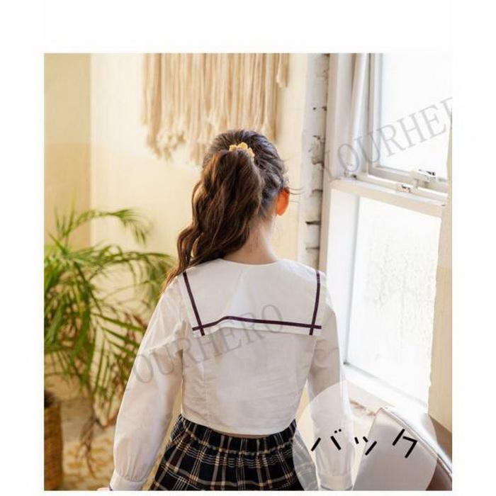 女の子 ブラウス セーラー襟 Yシャツ ホワイトシャツ リボン?タック付き クールブラウス 白ブラウス 幼稚園 小学生制服 可愛い 長袖 スクール 入学式 入園式 |  | 02