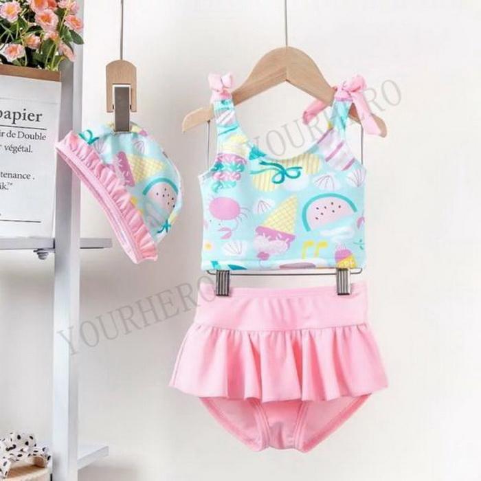 水着 女の子 キッズ 80 子供 セパレート 蝶結び アイスクリーム 柄