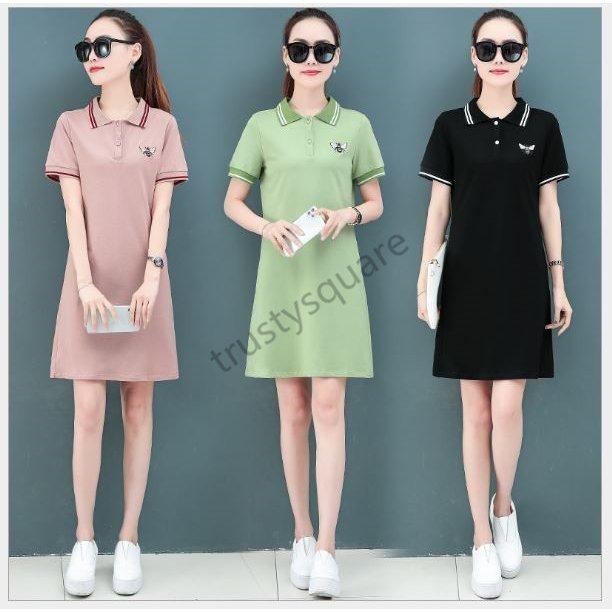 ゴルフウェアレディースゴルフワンピースロングポロシャツチュニック夏コーデ綿通気吸汗半袖poloaラインテニススポーツウェア21 訳あり商品