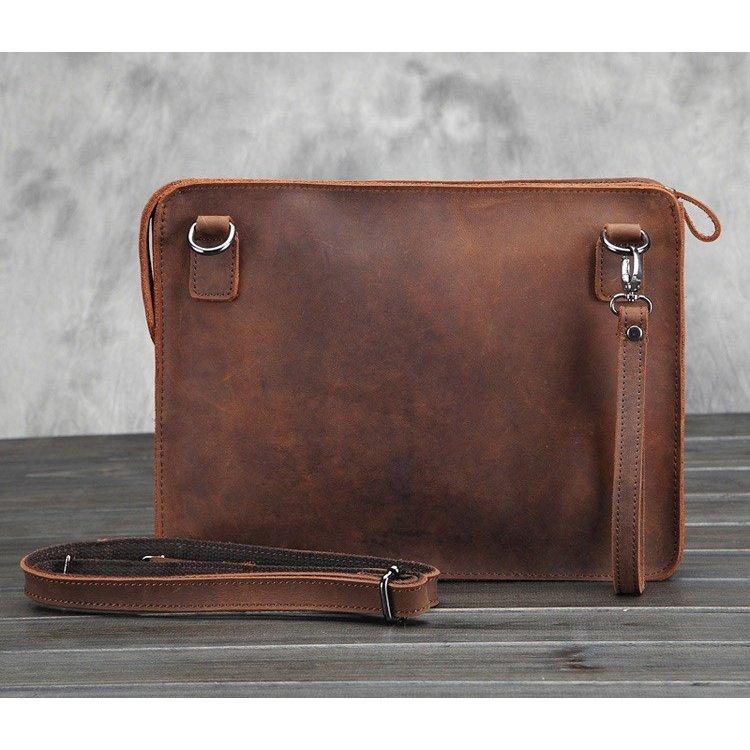 販売通販店 セカンドバッグメンズ本革レザーチェーン付きクラッチバッグショルダー付きブラウン小型ショルダーバッグオーガナイザービジネスバッグ 配送料込 Superavila Com