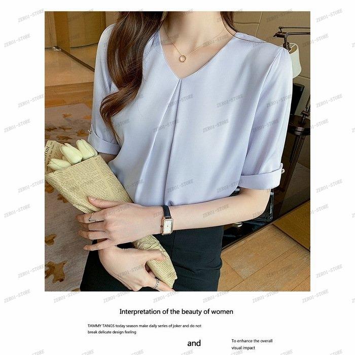 レディース  ブラウス 春夏 オシャレブラウス シャツ 白シフォンブラウス Vネックブラウス 半袖トップス おしゃれ 上品 通勤 OL ゆったりシャツ |  | 10