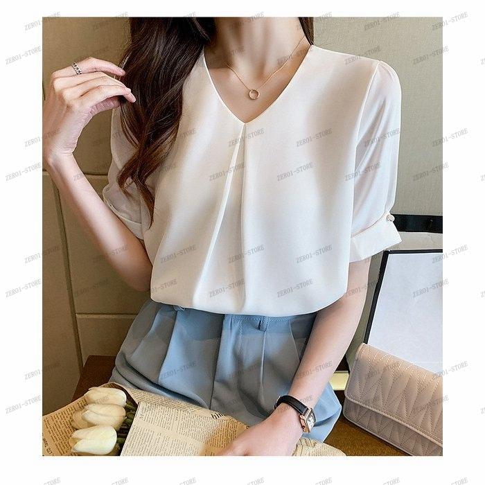 レディース  ブラウス 春夏 オシャレブラウス シャツ 白シフォンブラウス Vネックブラウス 半袖トップス おしゃれ 上品 通勤 OL ゆったりシャツ |  | 13