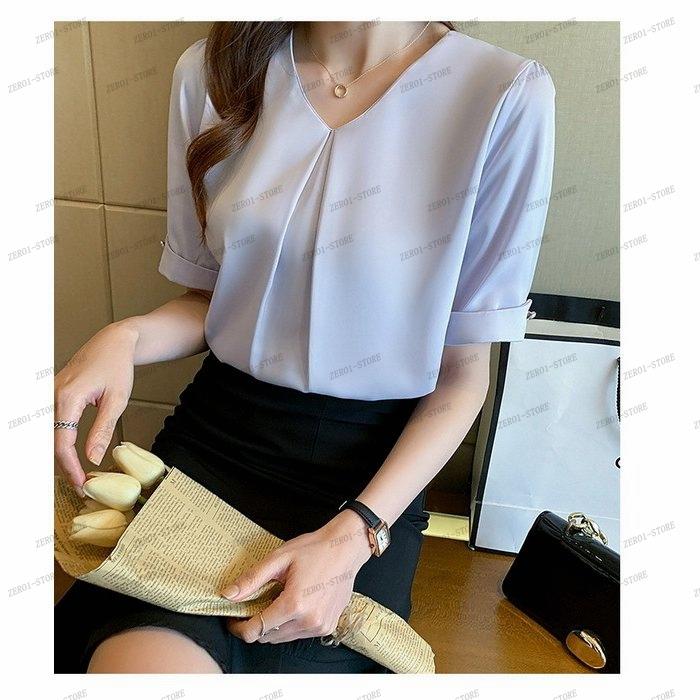 レディース  ブラウス 春夏 オシャレブラウス シャツ 白シフォンブラウス Vネックブラウス 半袖トップス おしゃれ 上品 通勤 OL ゆったりシャツ |  | 05