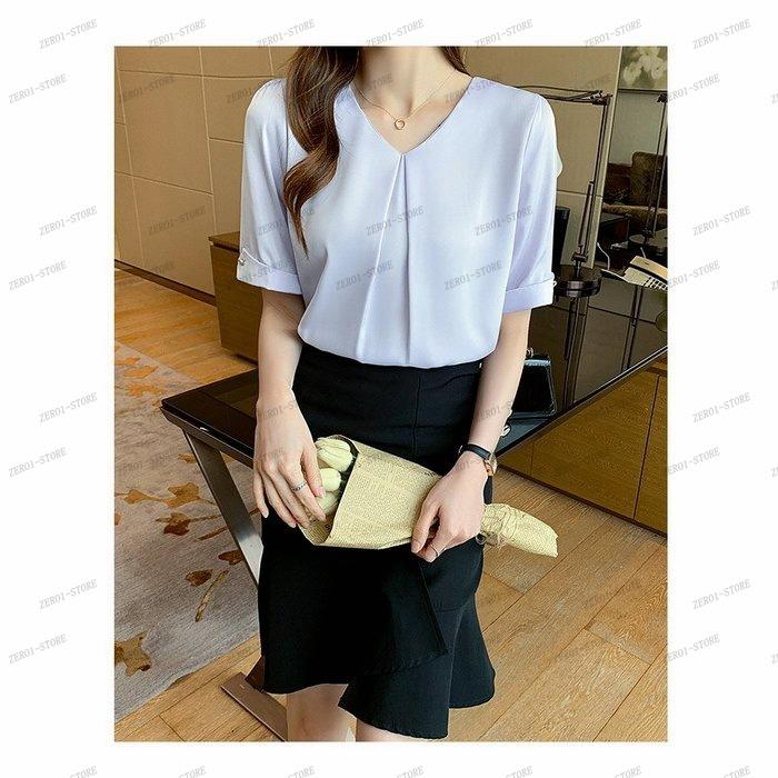 レディース  ブラウス 春夏 オシャレブラウス シャツ 白シフォンブラウス Vネックブラウス 半袖トップス おしゃれ 上品 通勤 OL ゆったりシャツ |  | 08
