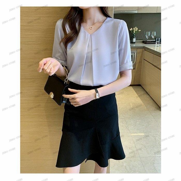 レディース  ブラウス 春夏 オシャレブラウス シャツ 白シフォンブラウス Vネックブラウス 半袖トップス おしゃれ 上品 通勤 OL ゆったりシャツ |  | 09