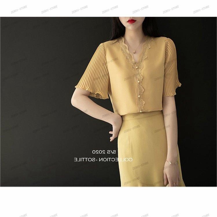 レディース  ブラウス 春夏 オシャレブラウス白 韓国風 半袖トップスシフォン レースVネックシャツ フレア袖トップス 薄手 大きいサイズ 上品 通勤OL |  | 11