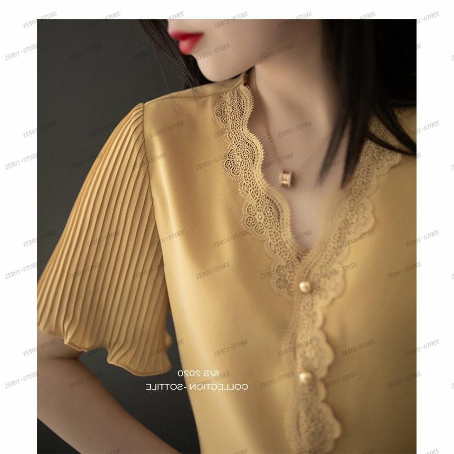 レディース  ブラウス 春夏 オシャレブラウス白 韓国風 半袖トップスシフォン レースVネックシャツ フレア袖トップス 薄手 大きいサイズ 上品 通勤OL |  | 14