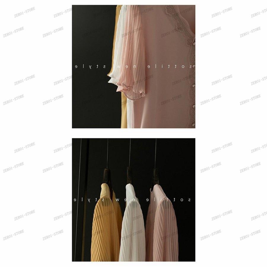 レディース  ブラウス 春夏 オシャレブラウス白 韓国風 半袖トップスシフォン レースVネックシャツ フレア袖トップス 薄手 大きいサイズ 上品 通勤OL |  | 19