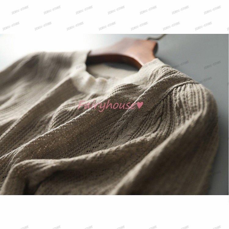 レディース 春夏新作 Tシャツ  半袖 ニットトップス 配色Tシャツ 透かし雕り レション ショット丈ニットソー ゆったりカットソー おしゃれ 大人 |  | 11