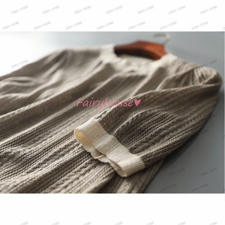 レディース 春夏新作 Tシャツ  半袖 ニットトップス 配色Tシャツ 透かし雕り レション ショット丈ニットソー ゆったりカットソー おしゃれ 大人 |  | 12