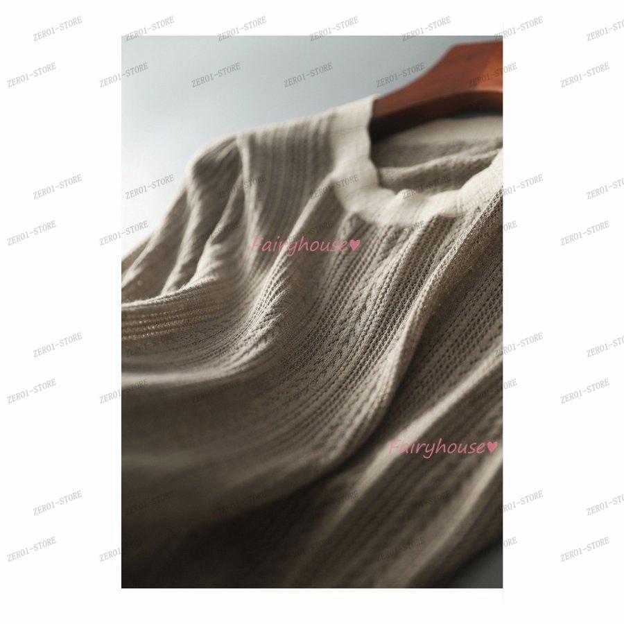 レディース 春夏新作 Tシャツ  半袖 ニットトップス 配色Tシャツ 透かし雕り レション ショット丈ニットソー ゆったりカットソー おしゃれ 大人 |  | 14