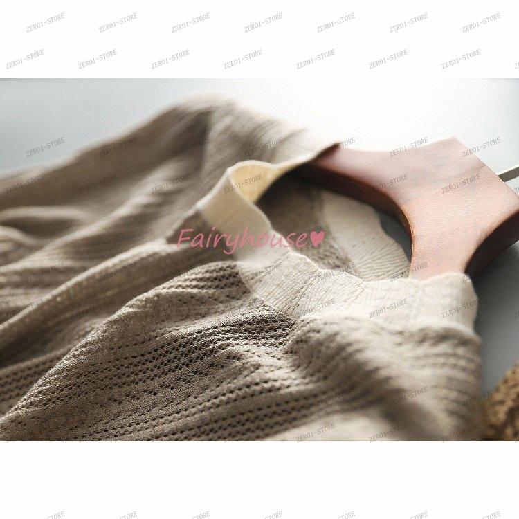 レディース 春夏新作 Tシャツ  半袖 ニットトップス 配色Tシャツ 透かし雕り レション ショット丈ニットソー ゆったりカットソー おしゃれ 大人 |  | 09