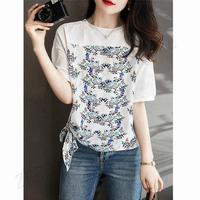 リボン 花柄プリント 半袖トップス 白tシャツ オシャレブラウス 春夏新作 Tシャツ レディース レション切り替え ゆったりtシャツ 通勤 大人 Tブラウス 長袖 おトク情報がいっぱい Quartzhotel Mx