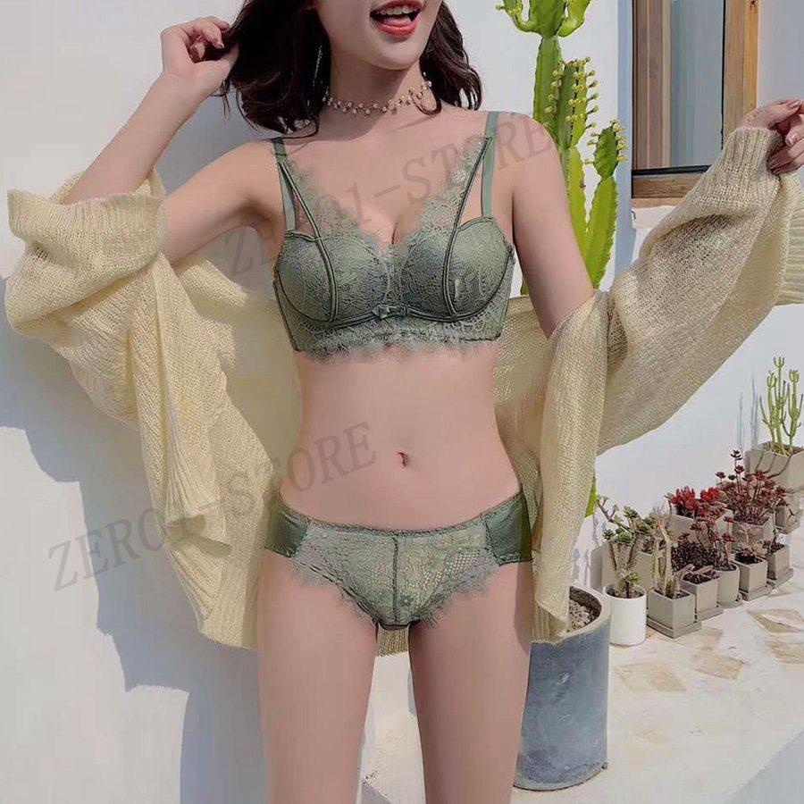 下着・アンダーウェア ooo ブラジャーショーツ セット ノンワイヤー 透け透け ランジェリー