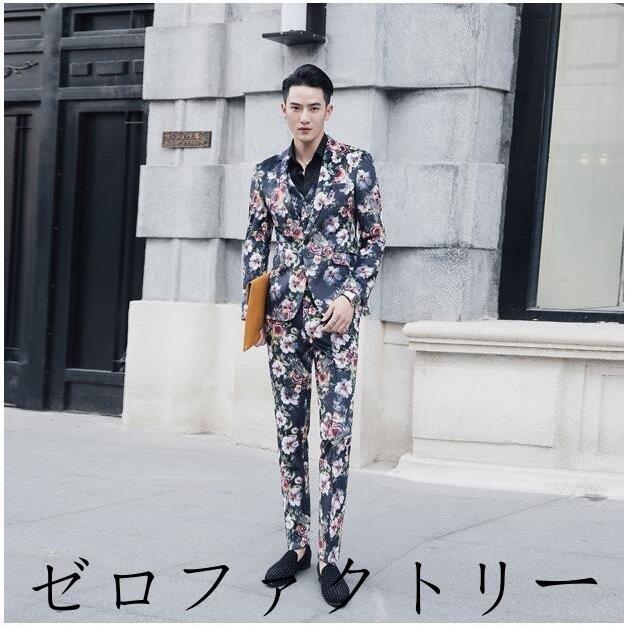 激安ブランド スリム シングル 1つボタン メンズ 礼服 フォーマルスーツ オールシーズン対応 花柄スーツ カジュアルスーツ きれいめ 演出ステージ衣装 撮影 スーツ フォーマル