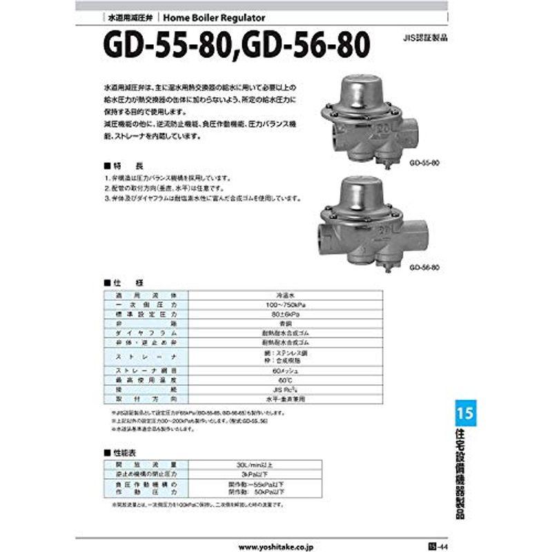 ヨシタケ　水道用減圧弁2点セット　水道用減圧弁　型式AL-52F-95　型式GD-56-80　20A　温水機器逃し弁　20A