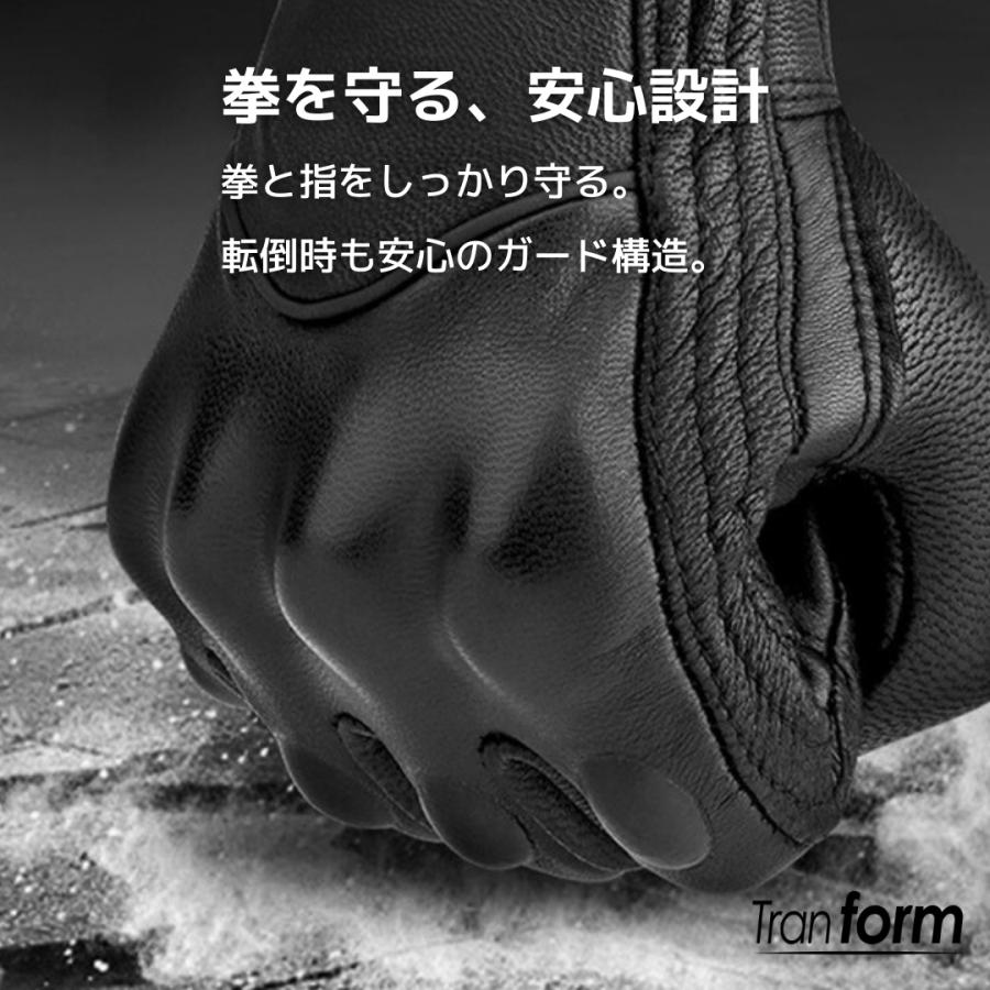 バイク グローブ オールシーズン 冬 革 レザー 手袋 本革 山羊 プロテクター スマホ対応 実用性  XXL 2XL 黒 Tranform |  | 05