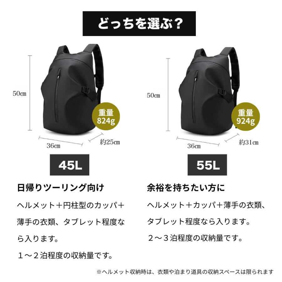 国内公的機関の検査完了 バイク リュック ヘルメット バック  疲れない 大容量 防水  45L 55L フルフェイス ブラック |  | 06