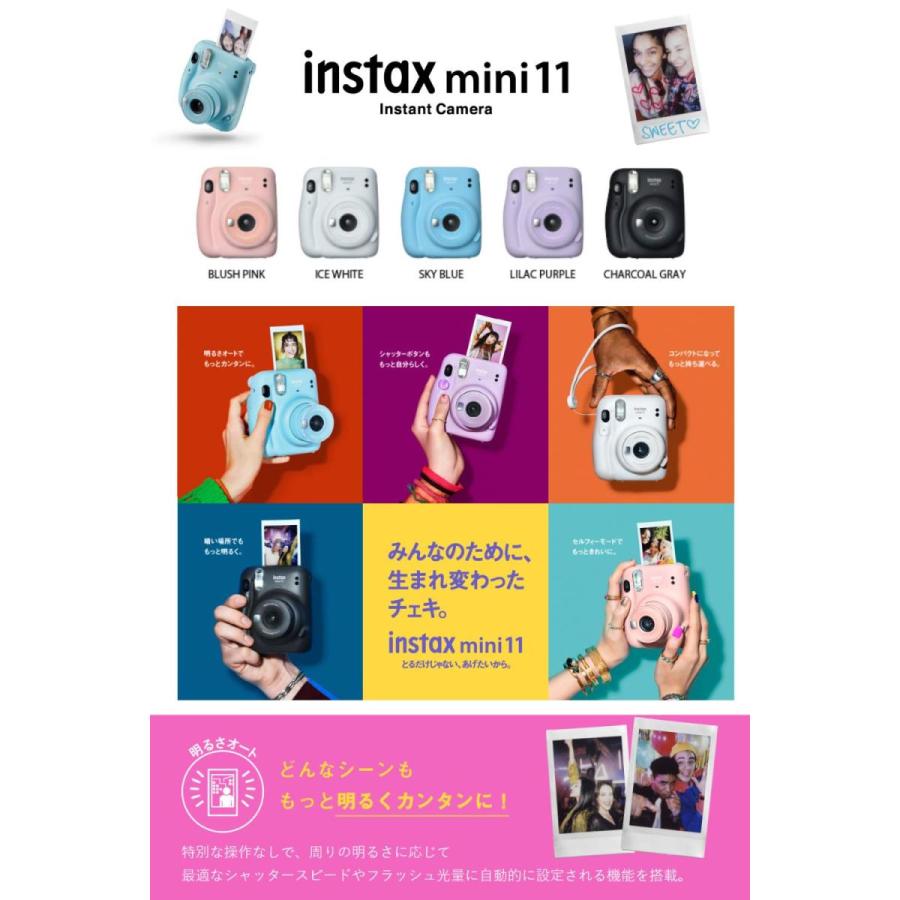 FUJIFILM チェキ instax mini11 カメラ本体 ＋ チェキフィルム20枚 +チェキケース ３点セット プレゼント贈り物におススメ｜zeropotjapan｜02