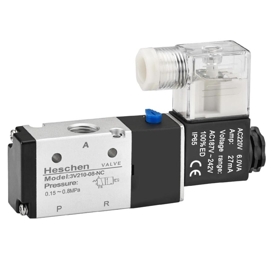 Heschen Électrovanne électrique pneumatique triple 4V210-08 DC24V PT1/4 5 voies 2 positions collecteur base silencieux raccords rapides